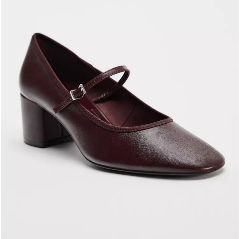 Zara Burgundy Mary Jane Block Heel Pumps - Picture 3 of 11